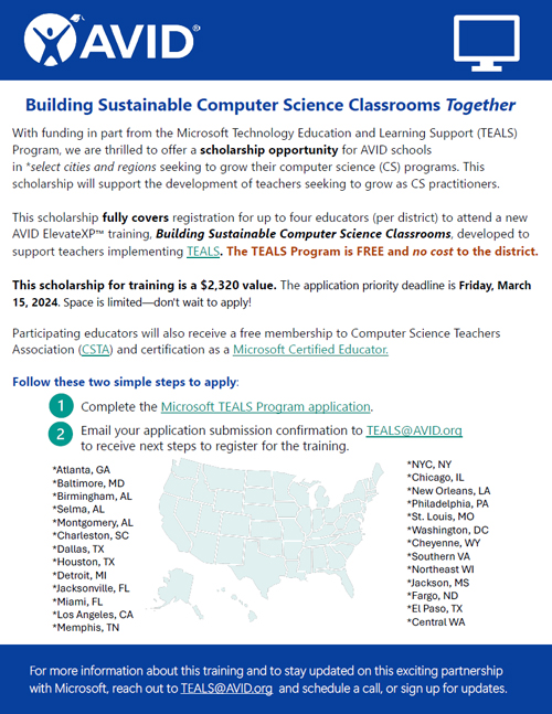 Microsoft TEALS Scholarship Opportunity AVID ElevateXP